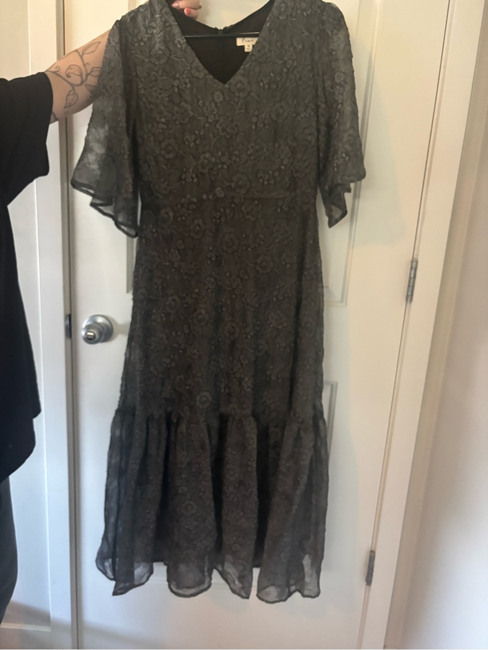 Lena Gray Floral Lace Midi Dress